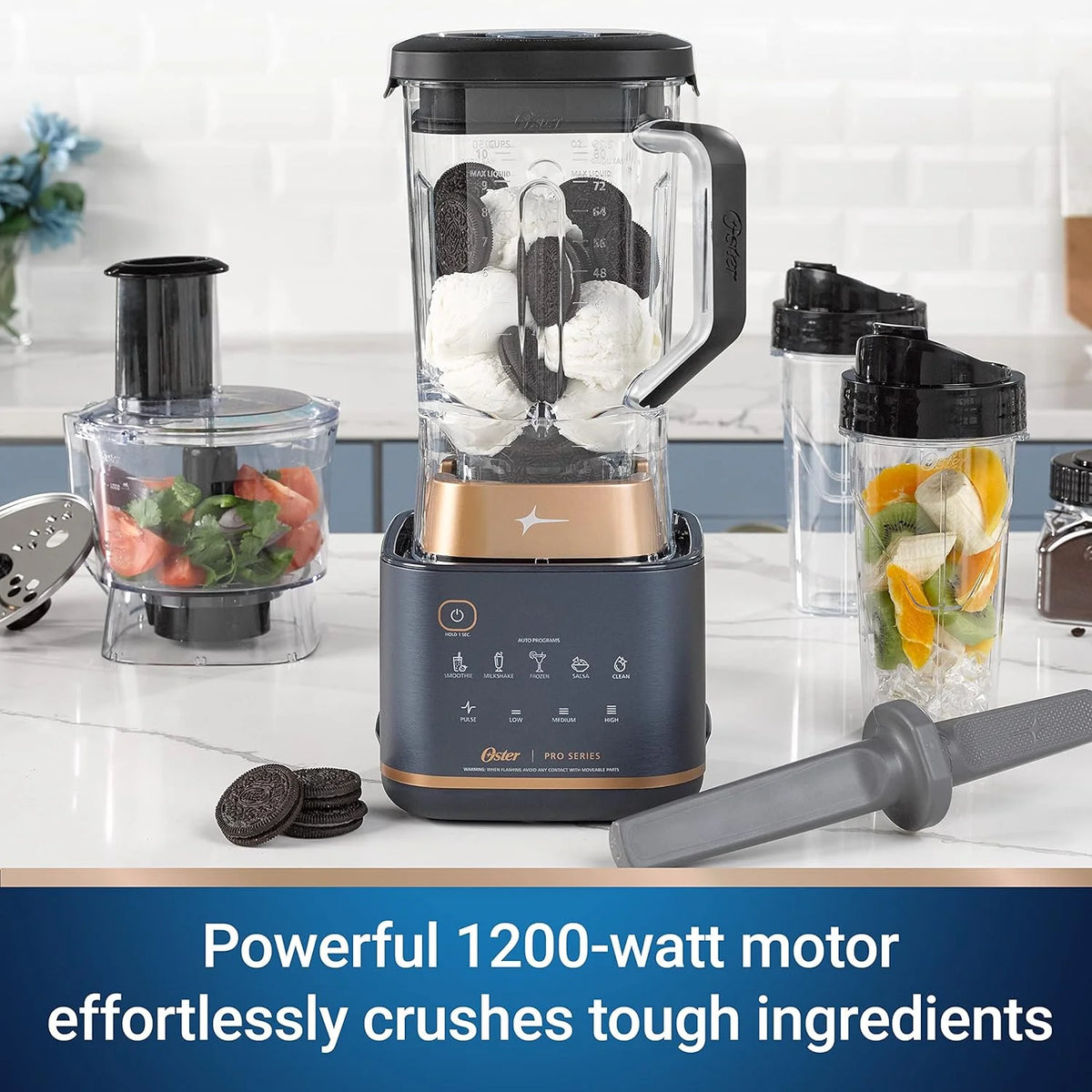 Kitchen System with XL 9-Cup Tritan Jar, Food Processor, 2 Blend-n-Go Cups, Mini Jar and Tamper Tool, Dark Blue C825