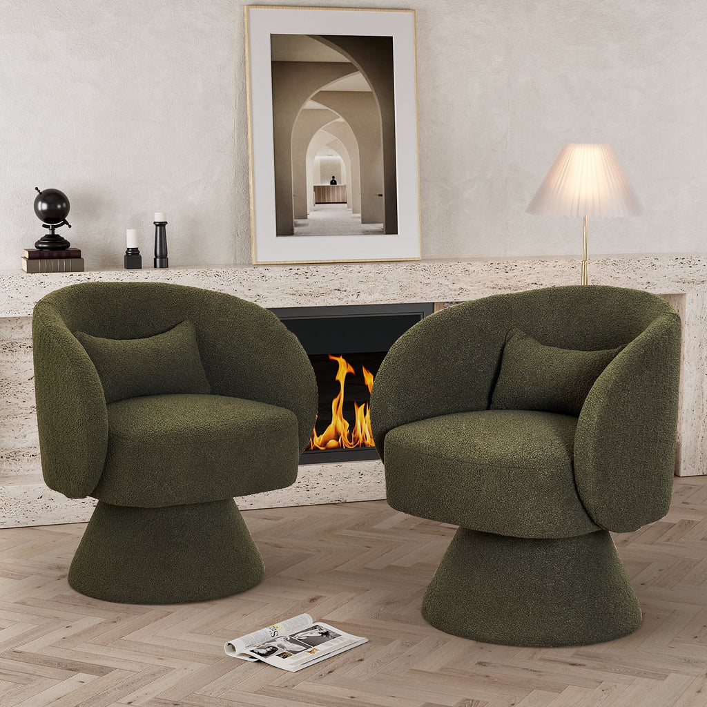 Set of 2 Teddy Fabric Swivel Barrel Chairs with Pillow M363649
