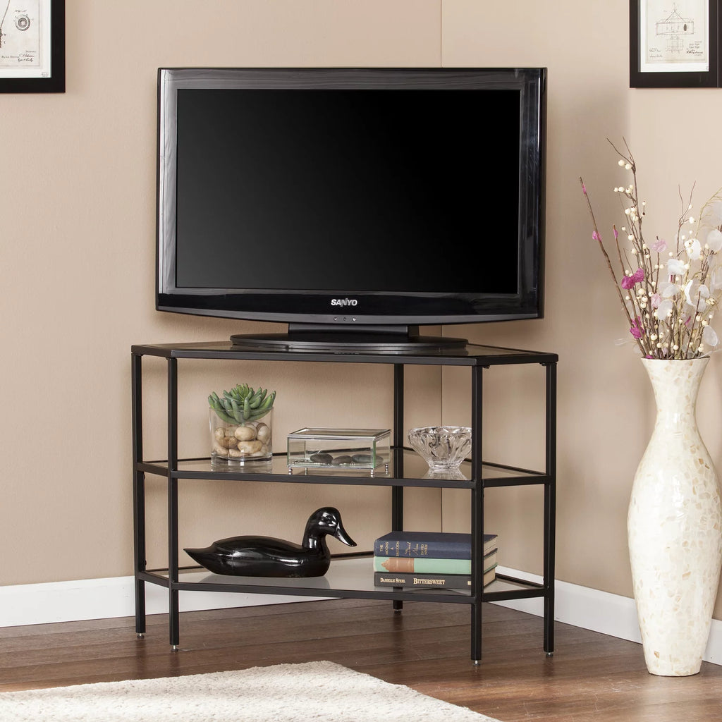 Black Metal and Glass Corner TV Stand O13922