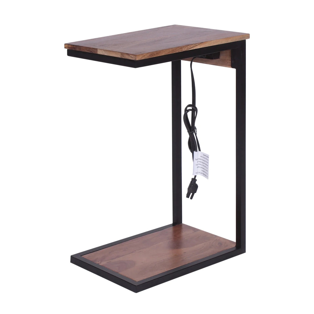 Dark Brown Wood End or Side Table with USB J916226