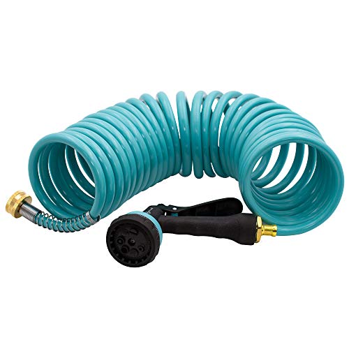 50 ft EVA Curly Garden Water Hose with Brass Connectors and 7-Pattern Sprayer Y198082