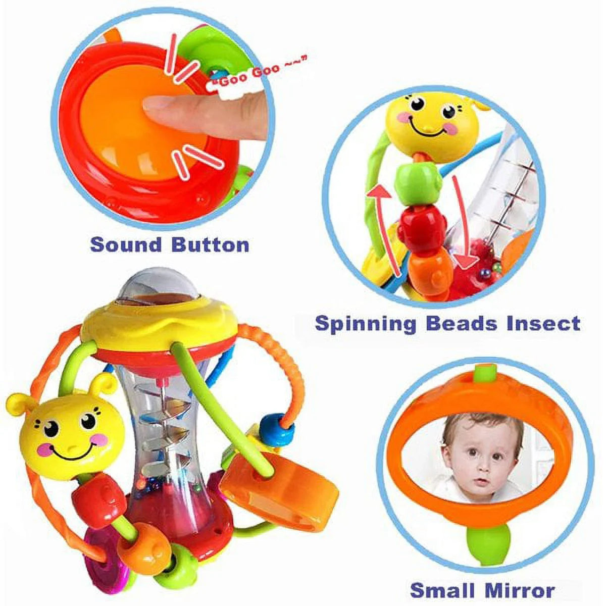 Baby Rattles Toys with Mirror Spinner Beads, Activity Ball Infant Toys M648869