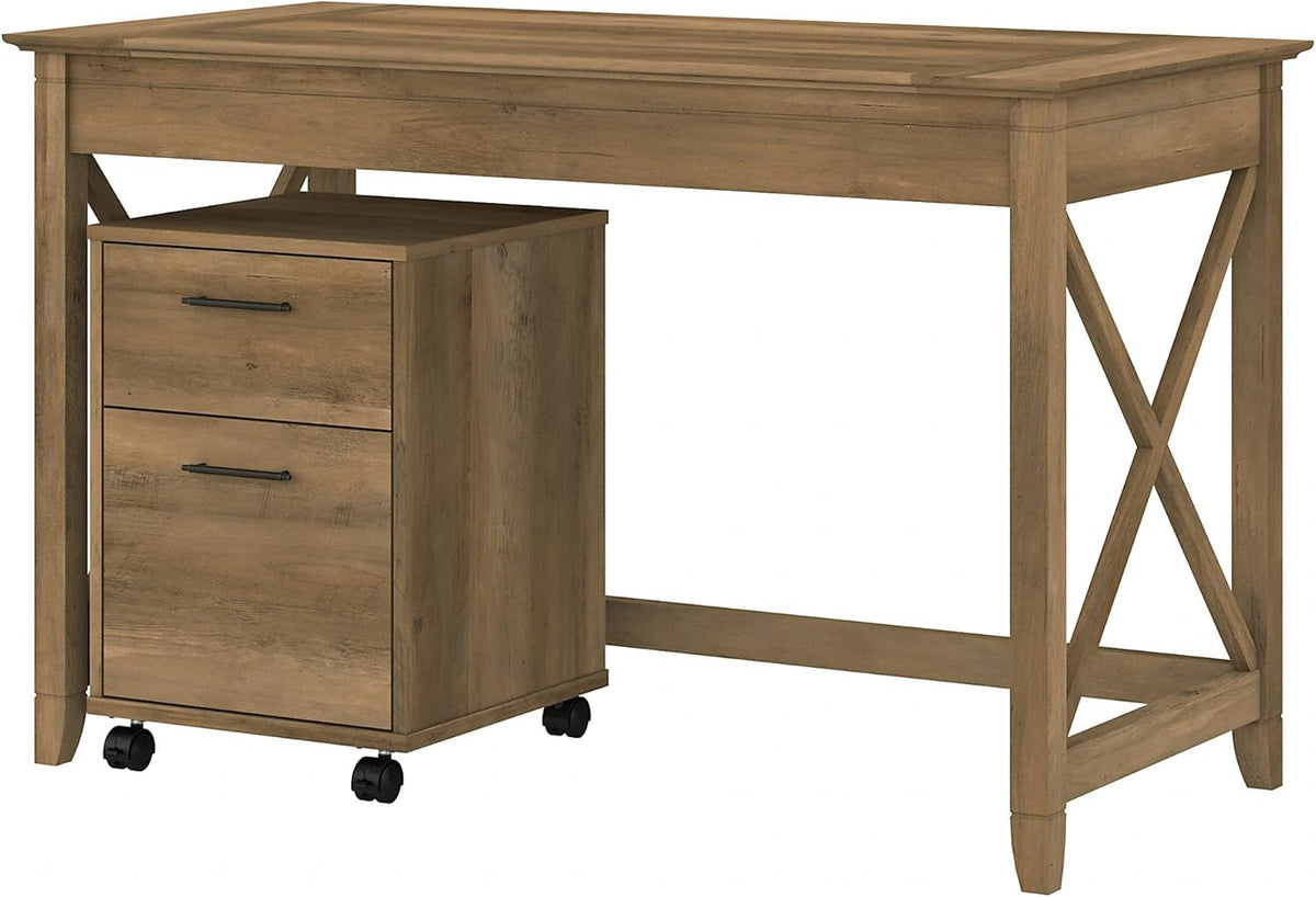 48W Dark Gray Hickory Writing Desk with 2 Drawer Mobile File Cabinet L785435