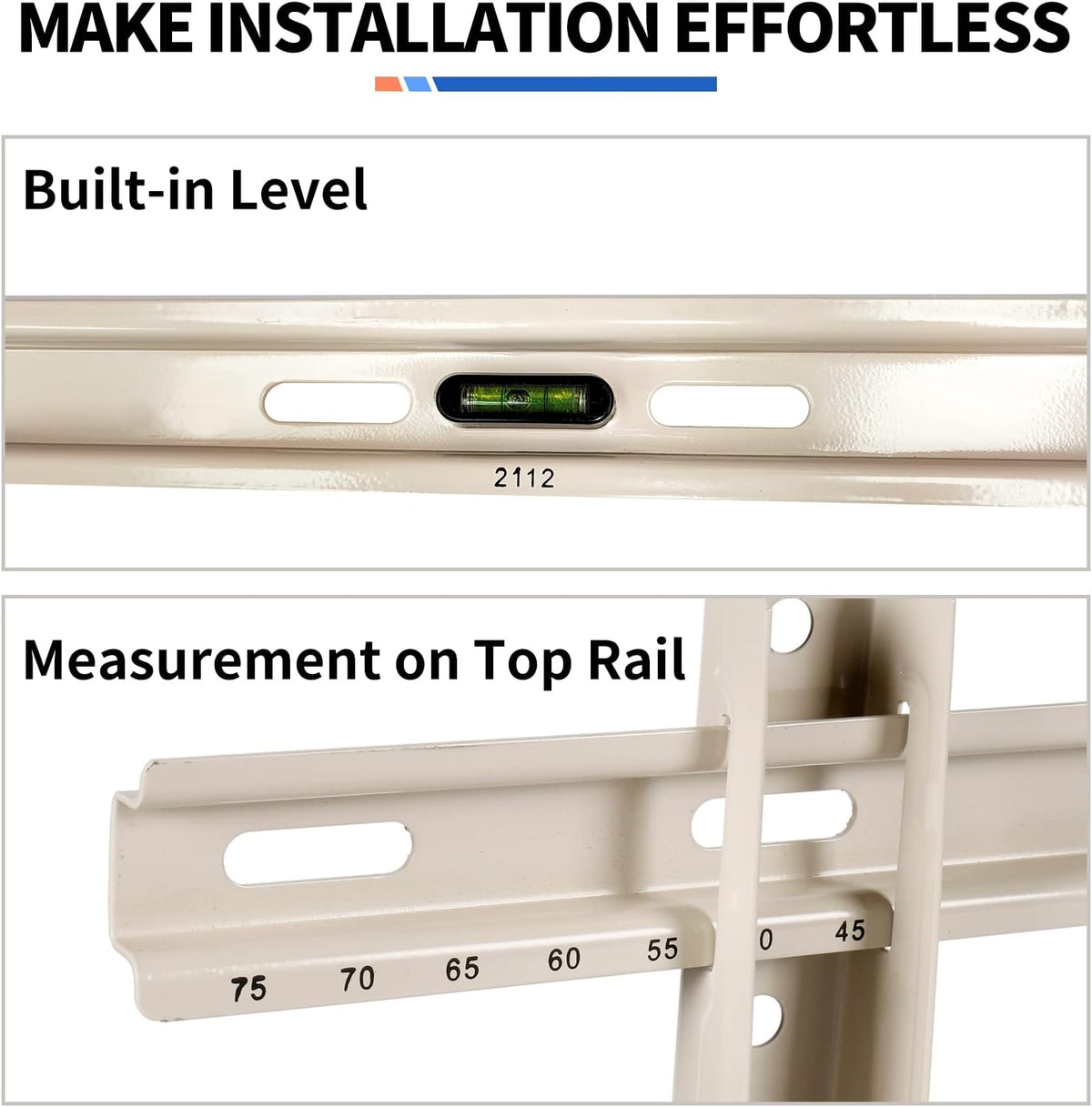 Mini Split Wall Mounting Bracket with Level, Measurement on Top Rail, Pack of 2 N45758