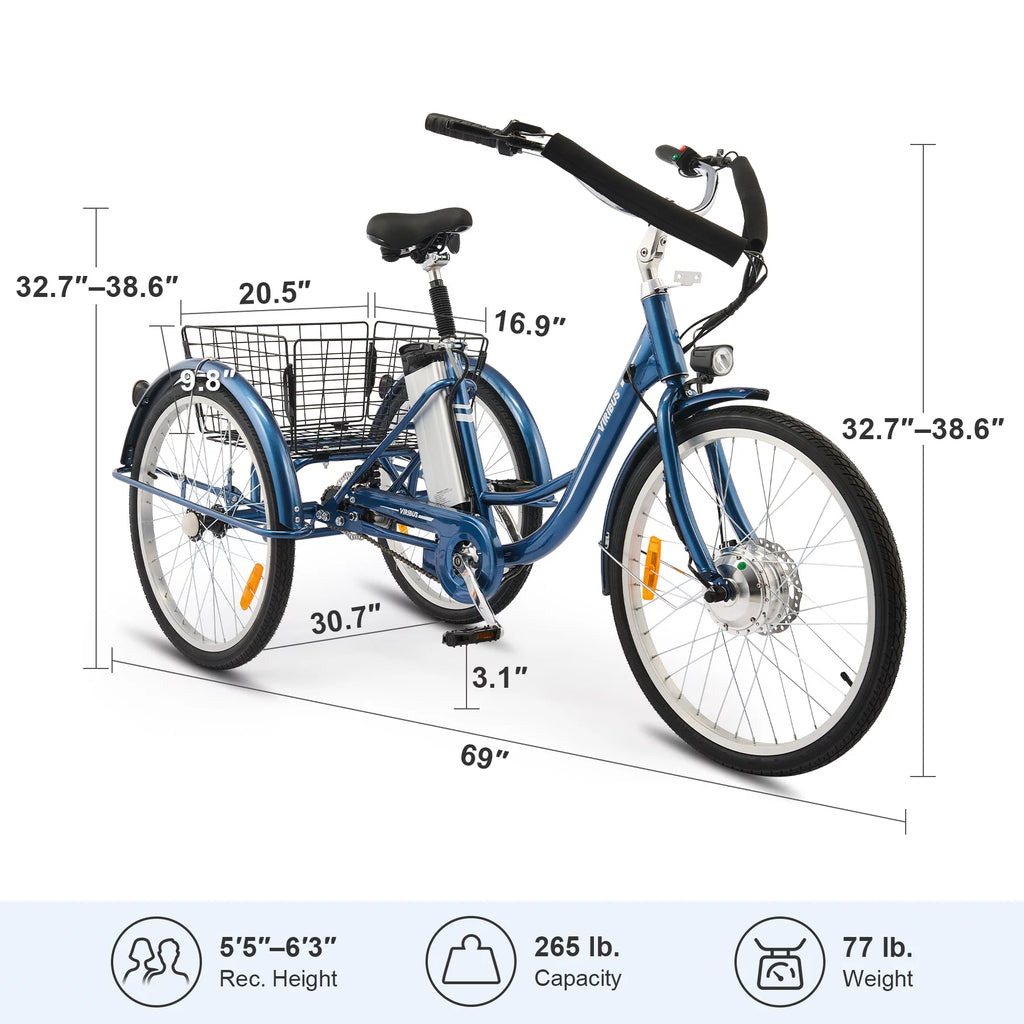 24 Inch 350W Electric Tricycle 36V 10Ah Navy X22381
