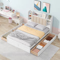 White Wood Queen Size Platform Bed with Storage Headboard and Four Drawers H902534