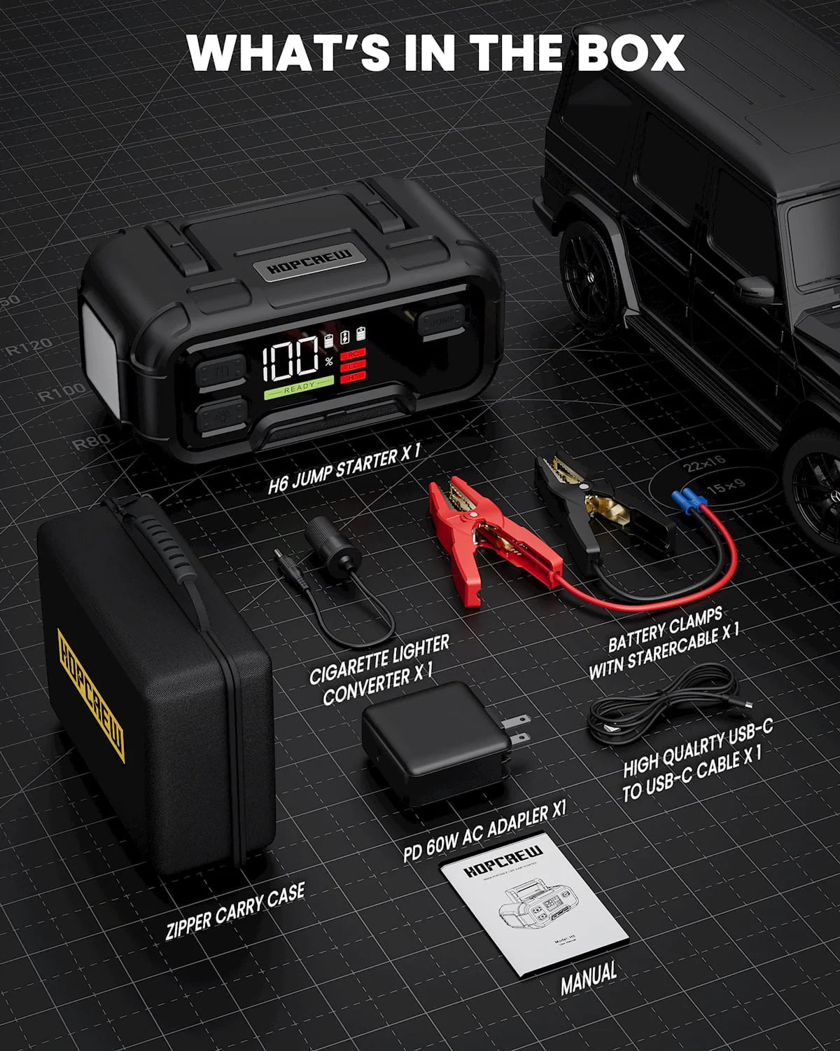 6000A 32000mAh 12V Jump Starter with LED Display M1742