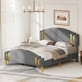 King Size Grey Upholstered Platform Bed Frame and Headboard J6652