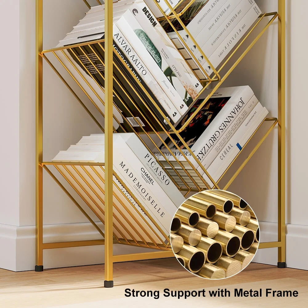 Mid-Century Rectangular Bookshelf Metal Gold Bookcase with Shelves O498500