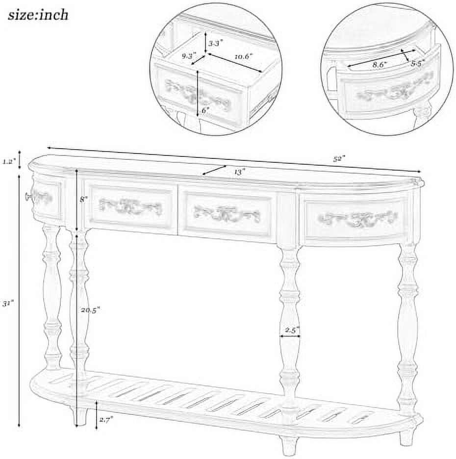 Retro Curved Console Table with 2 Top Drawers and Solid Wooden Frame U611176