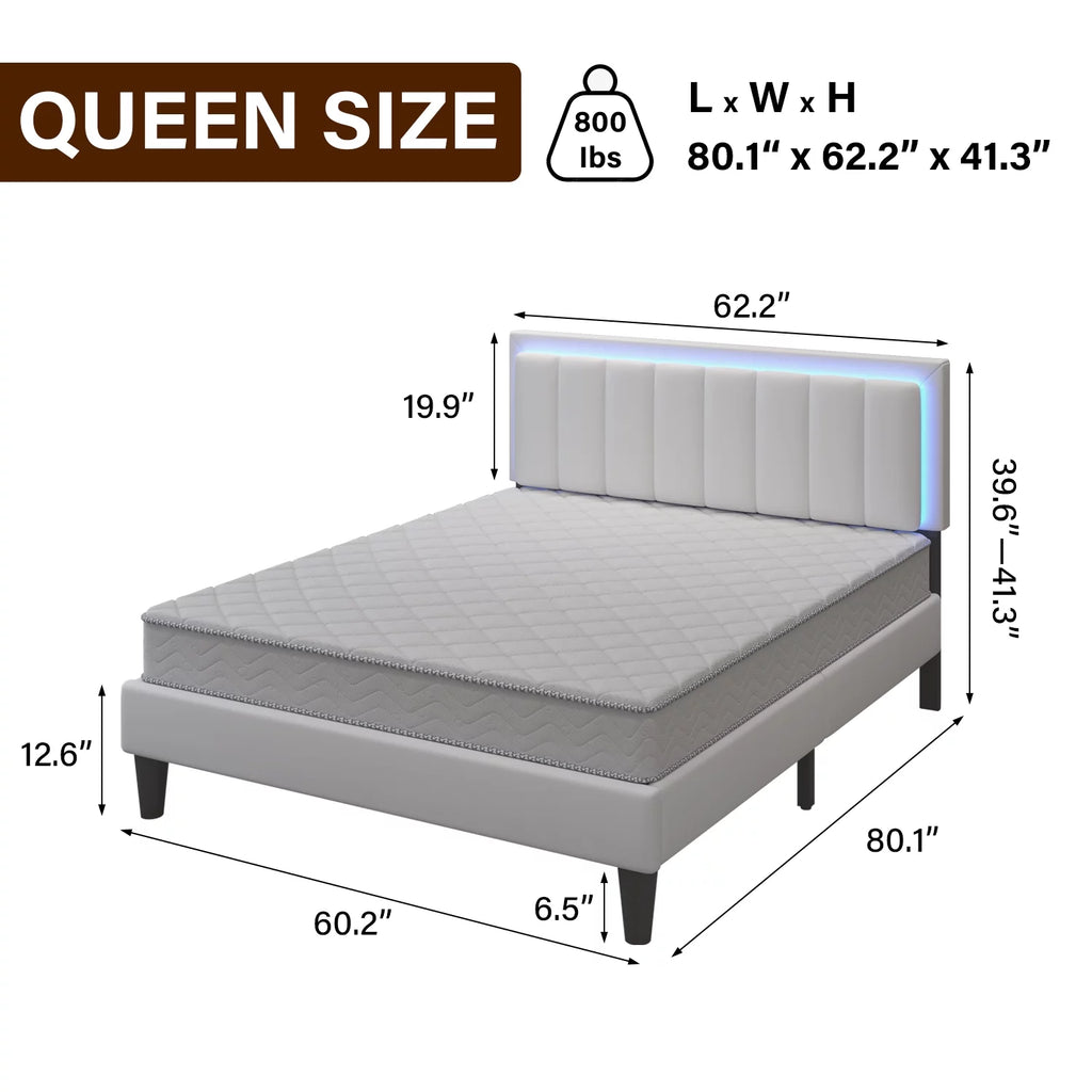 Queen Size LED Upholstered Platform Bed Frame B290707