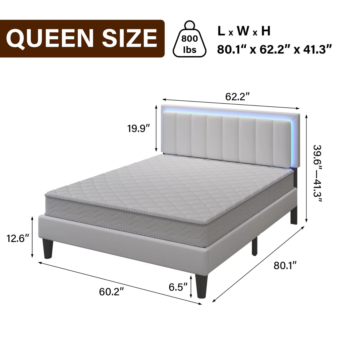 Queen Size LED Upholstered Platform Bed Frame B290707