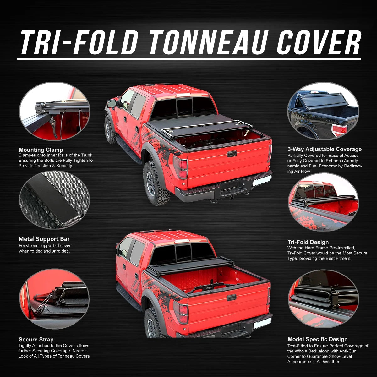 Tri-Fold Soft Top Tonneau Cover for Dakota Fleetside Bed E555418
