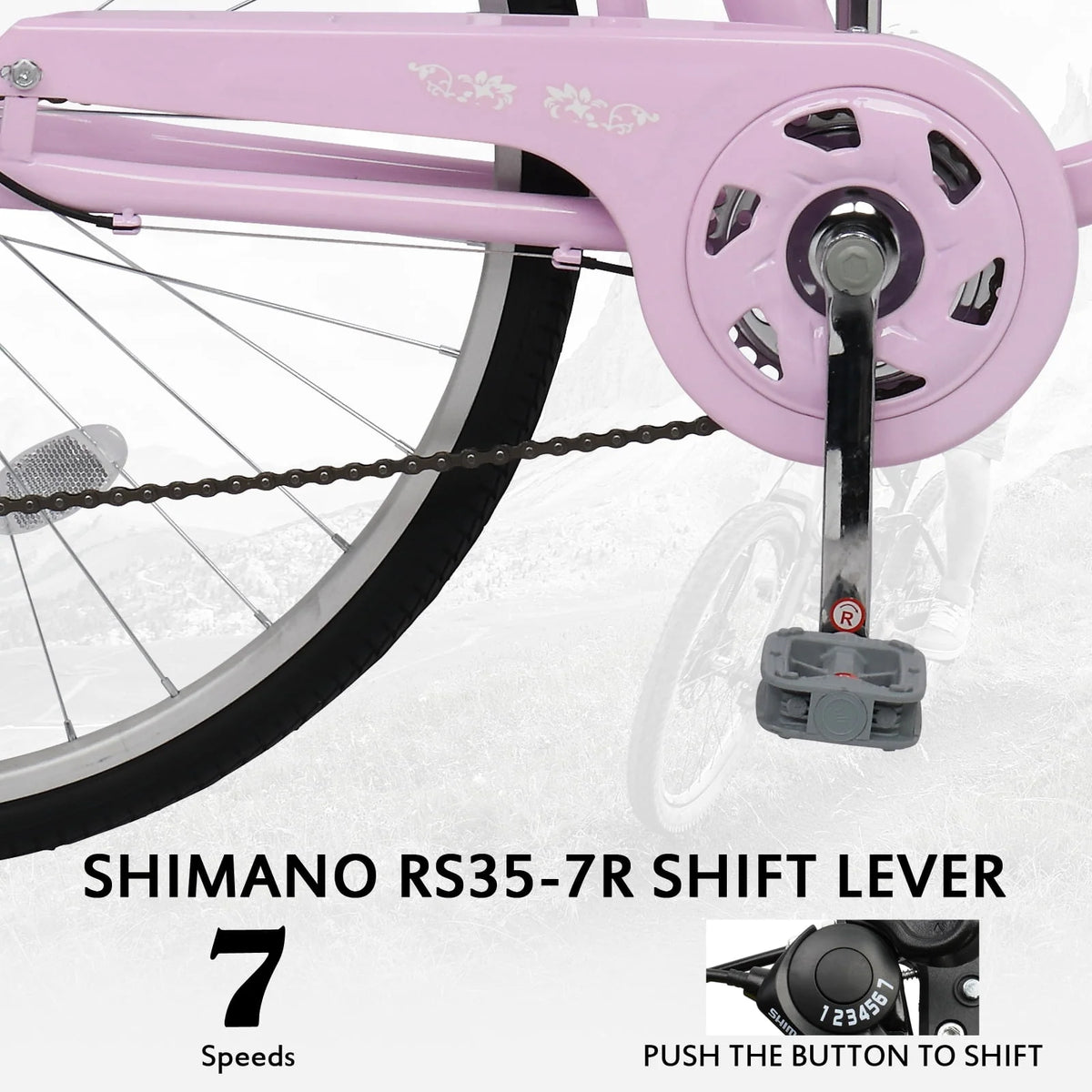 26 inch Commuter Bicycle with 7-speed, Baskets, Pink Y846