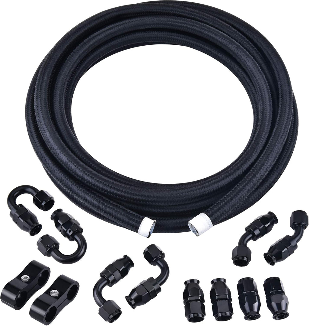 10AN PTFE Fuel Line Kit, 20FT 1/2Inch ID Nylon Braided Fuel Hose W3372