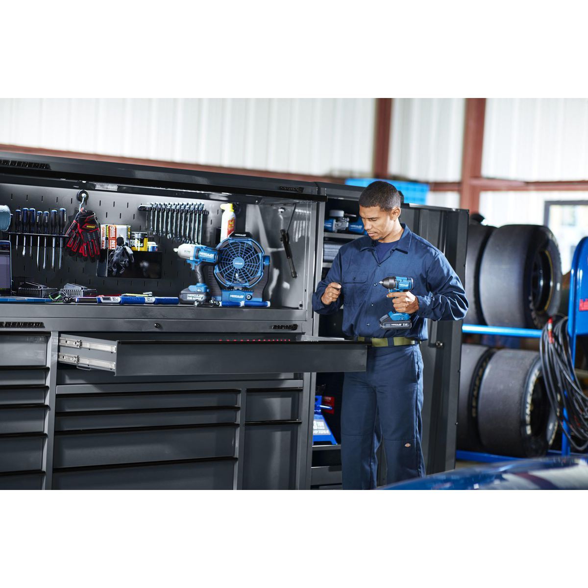 72 in. x 22 in. Triple-Bank Roll Cab, Slate Gray D61892