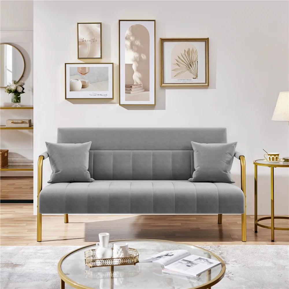 Light Gray Upholstered Sofa Couch with 2 Pillows A10341