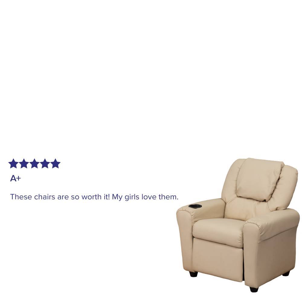 Light Blue Vinyl Kids Recliner with Cup Holder and Headrest R725806