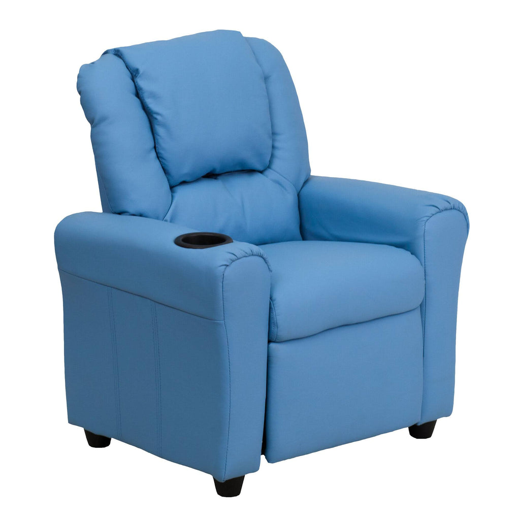 Light Blue Vinyl Kids Recliner with Cup Holder and Headrest R725806