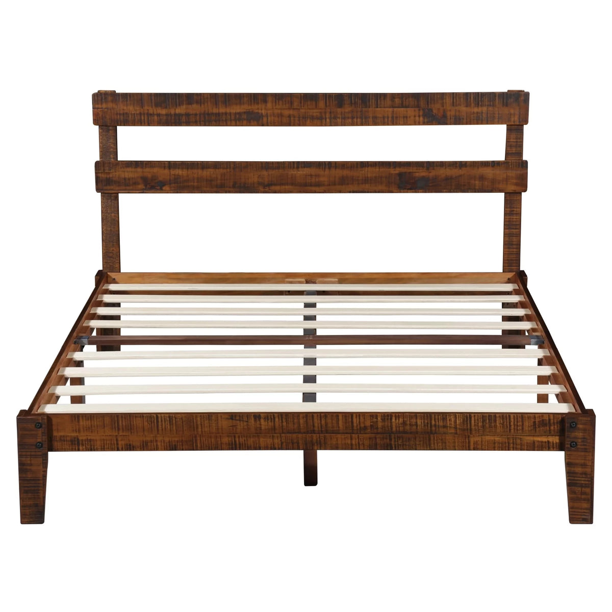 Rustic Wood Platform Bed Frame with Headboard Full F6063