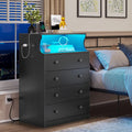 Black 4 Drawer Dresser with LED Lights and Charging Station A5438