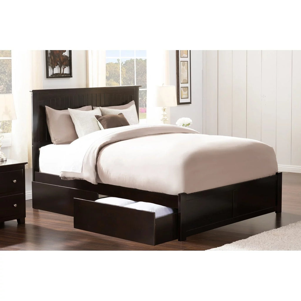 Queen Platform Bed with Footboard and 2 Drawers B28015