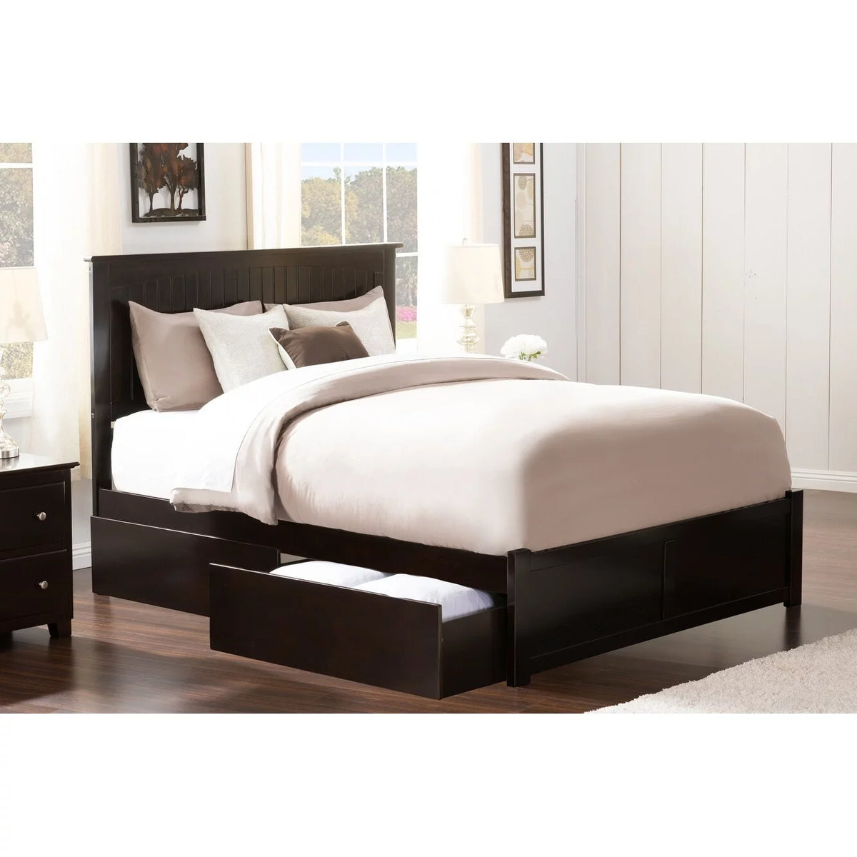 Queen Platform Bed with Footboard and 2 Drawers B28015