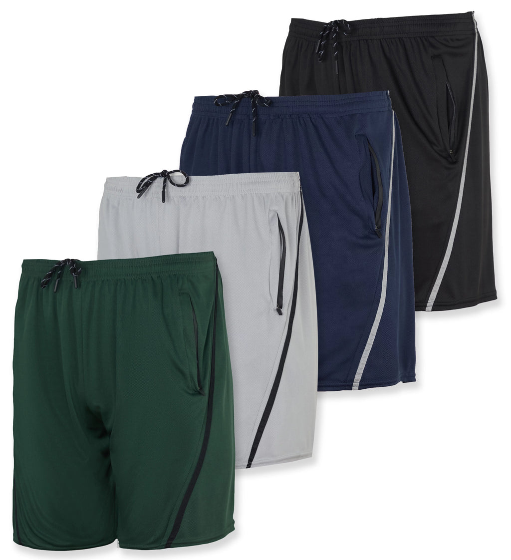 4 Pack Men's Quick Dry Mesh Athletic Shorts with Zipper Pockets F24225