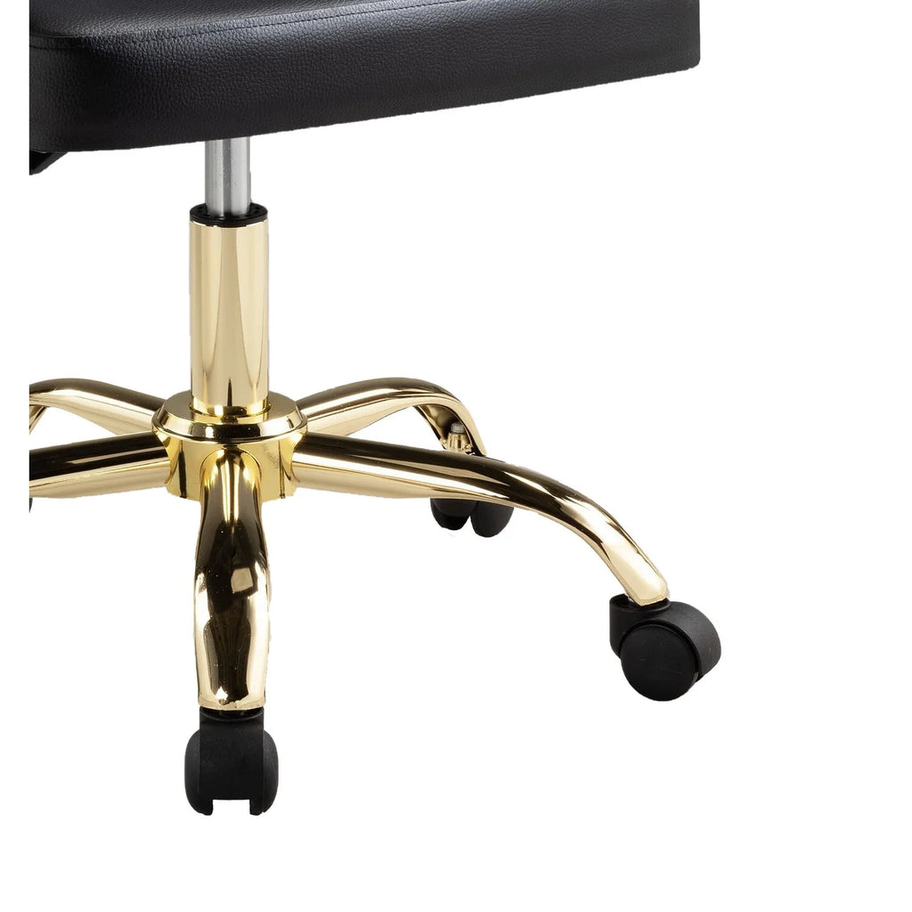 22 Inch Adjustable Swivel Office Chair Black Faux Leather Gold Metal I6868
