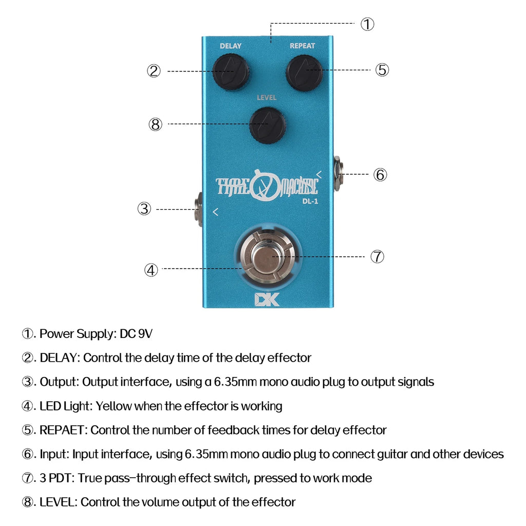 Delay Pedal Electric Guitar Effects Pedal True Bypass Metal Shell O693