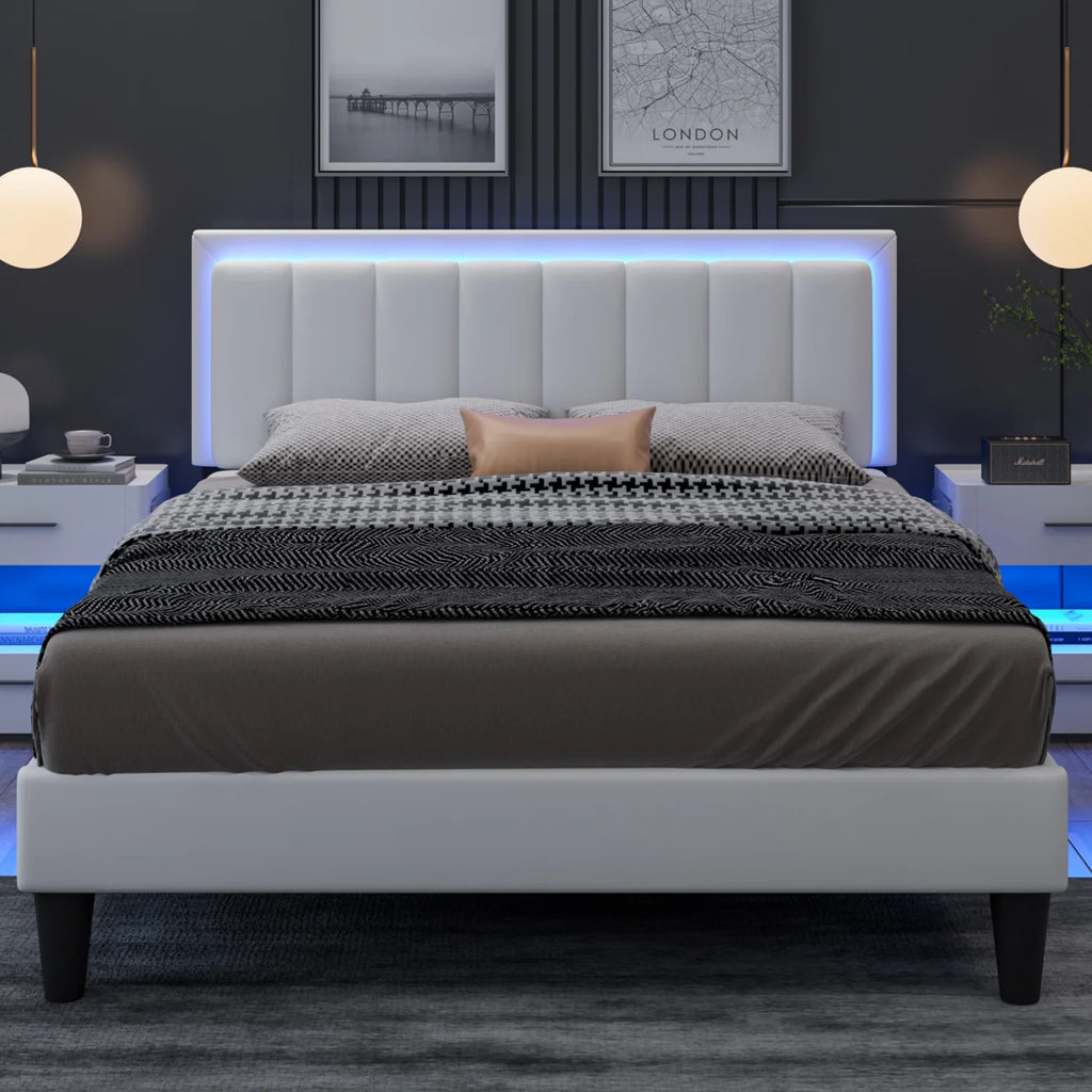Queen Size LED Upholstered Platform Bed Frame B290707