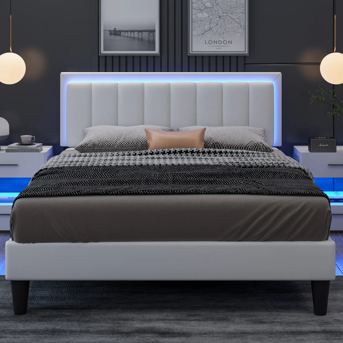 Queen Size LED Upholstered Platform Bed Frame B290707