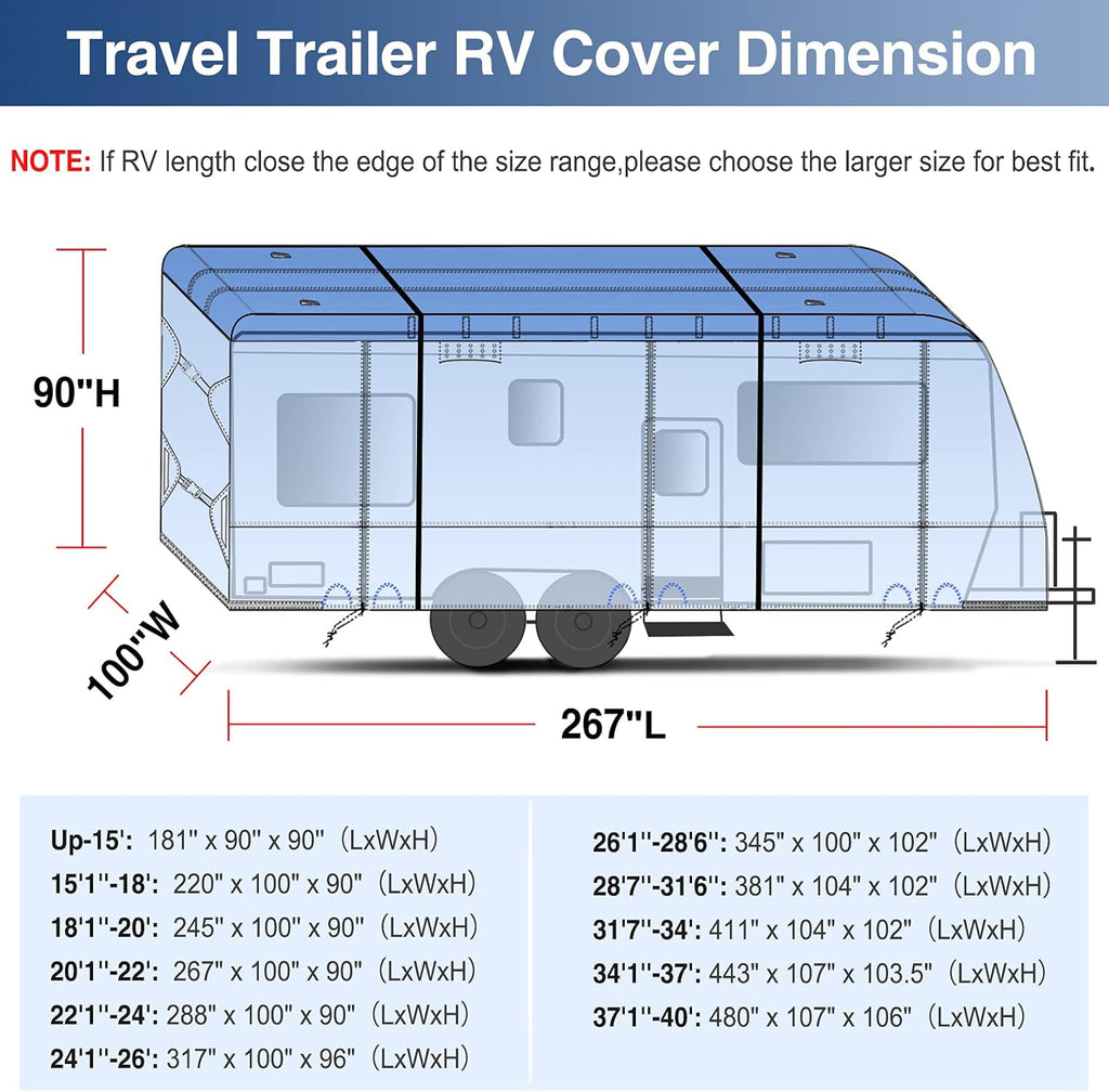 Waterproof 500D Travel Trailer Cover with 4 Tire Covers, Tongue Jack Cover G3091