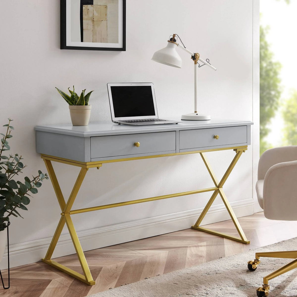 Grey 2 Drawer Desk E489