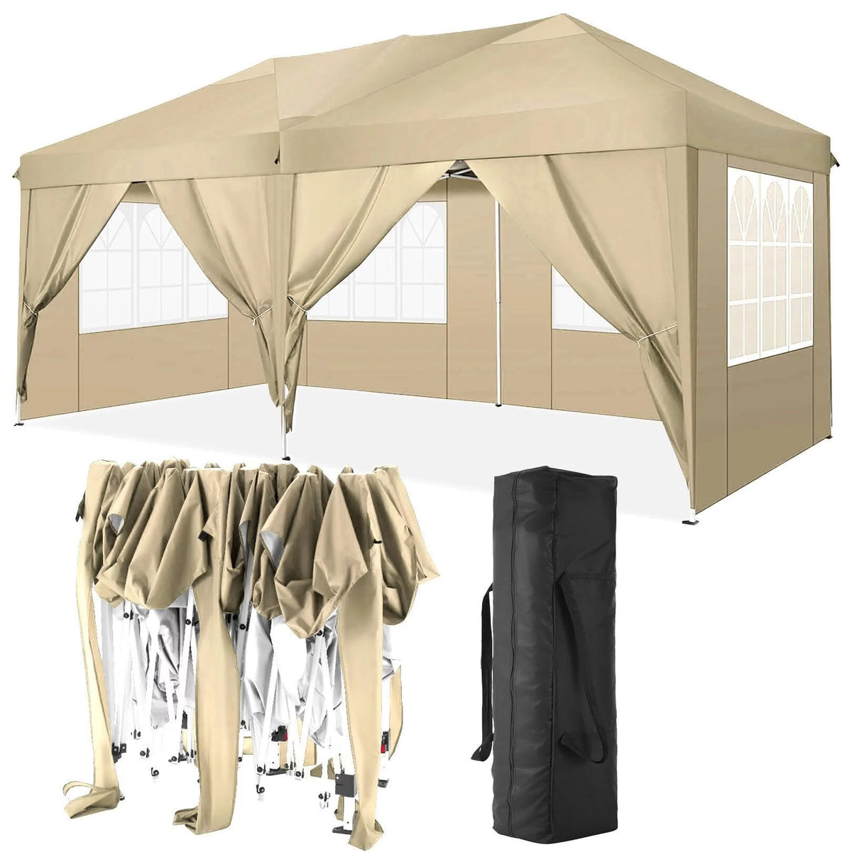 10x10ft Waterproof Popup Canopy with 4 Sidewalls Black J40826
