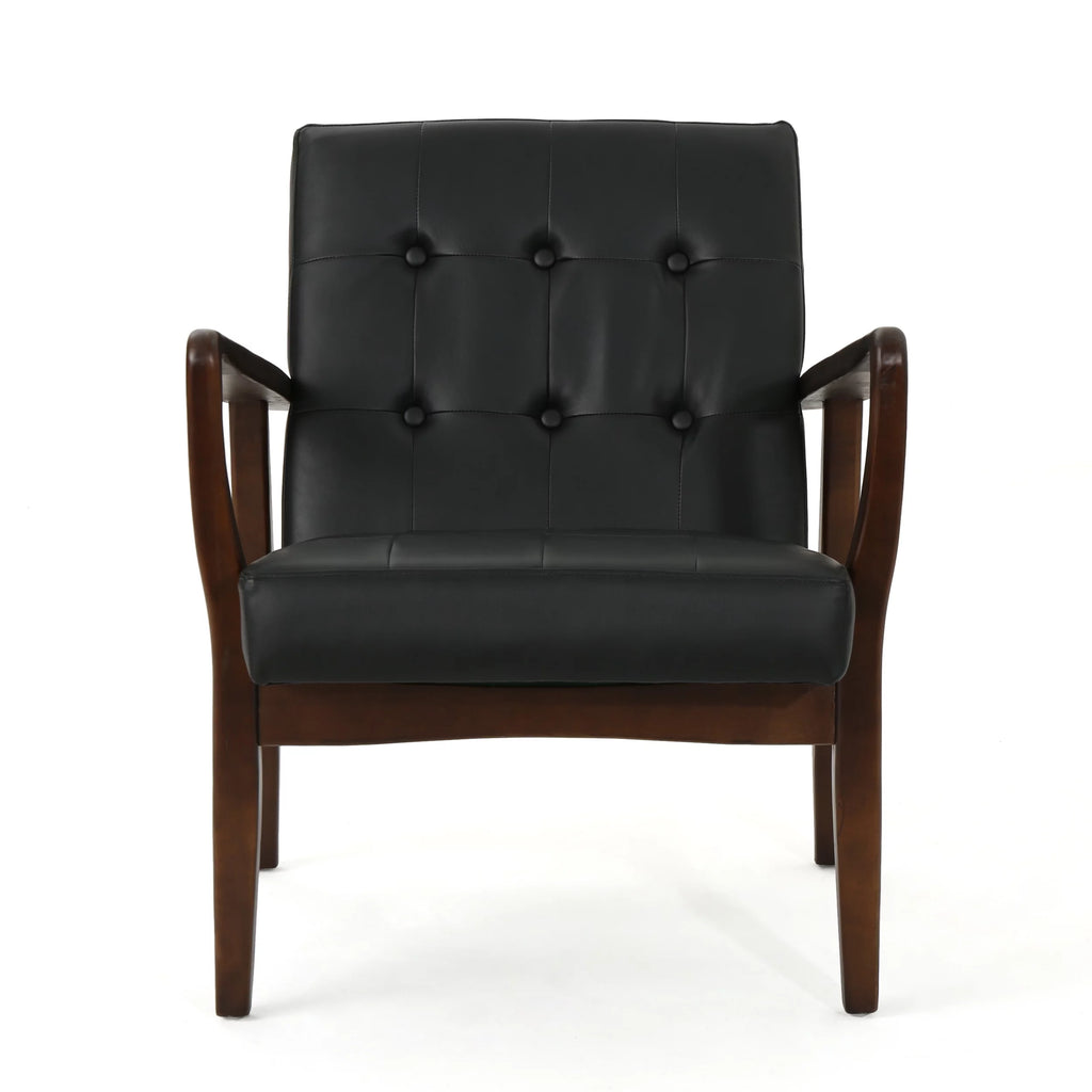 Mid Century Modern Faux Leather Club Chair with Wood Frame Y9102