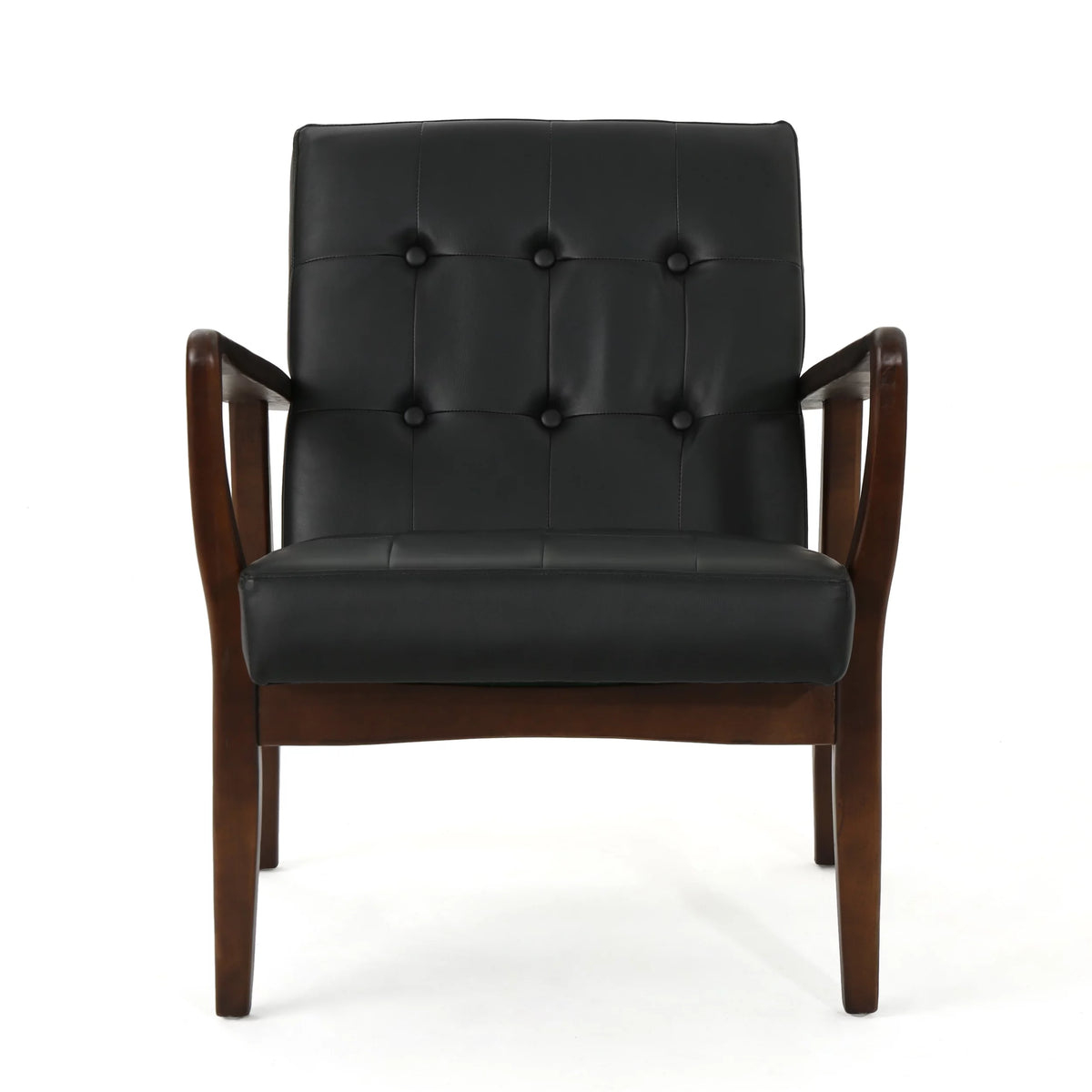 Mid Century Modern Faux Leather Club Chair with Wood Frame Y9102