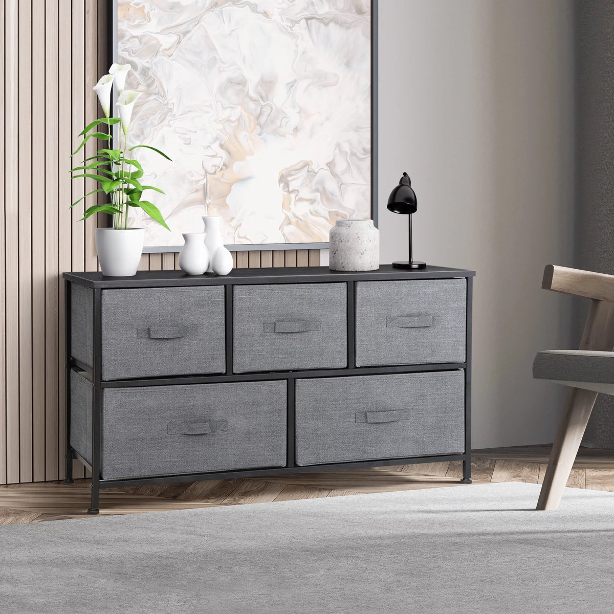 Gray 2 Tiers Steel Frame Dresser Storage Tower L51590