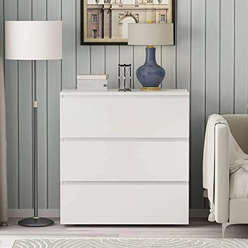 Modern 3-Drawer Wooden Dresser Chest Tower White I400129