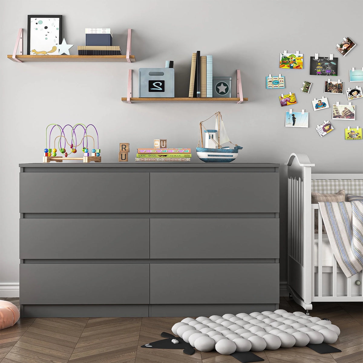 White 6 Drawer Dresser V942