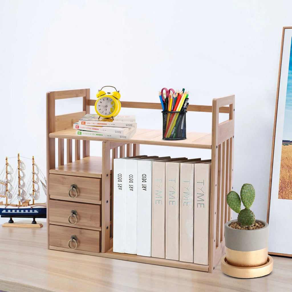 Adjustable Desktop Bookshelf with 3 Drawers K1147