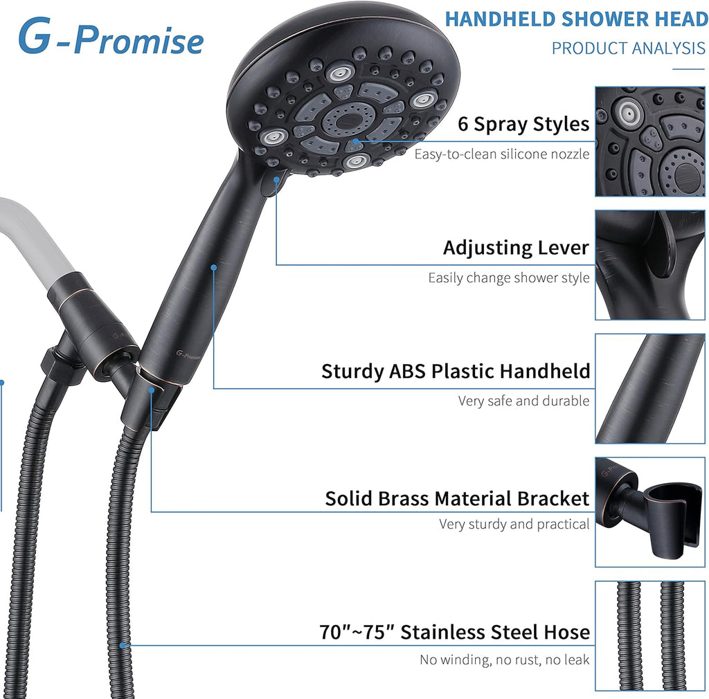 Oil Rubbed Bronze Handheld Shower Head with Extra Long Flexible Hose and Metal Adjustable Bracket, Pack of 2 W128049