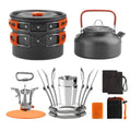 Camping Cookware Mess Kit Pot Pan Kettle Cooking Set Tableware with Spoon Fork Y588900