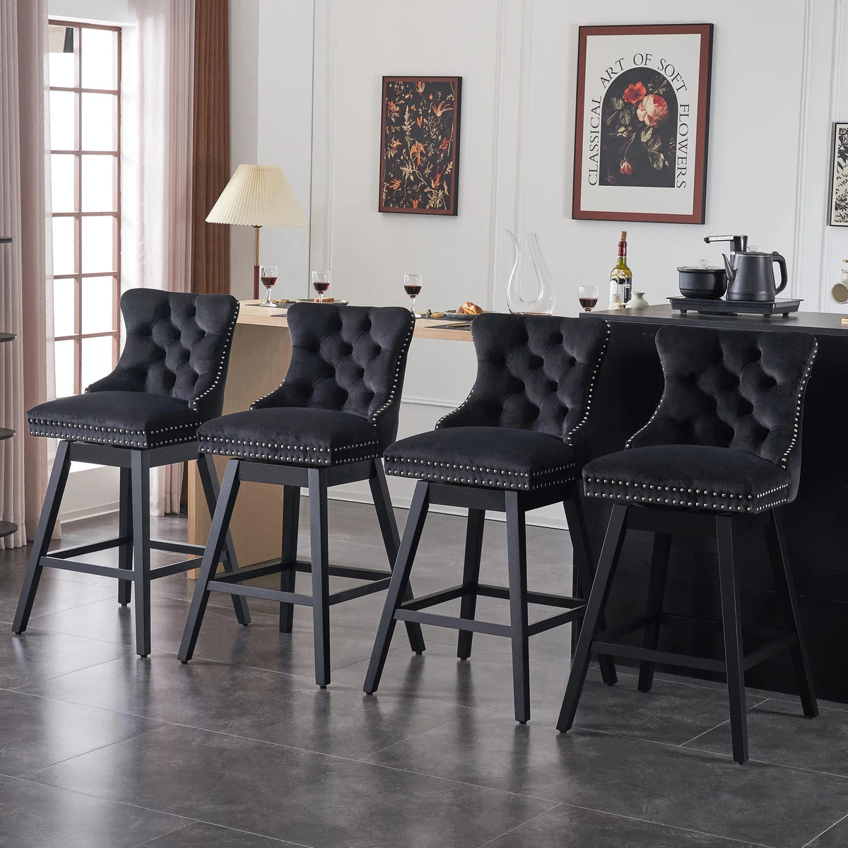 Velvet Swivel Bar Stools Set of 4 V5207