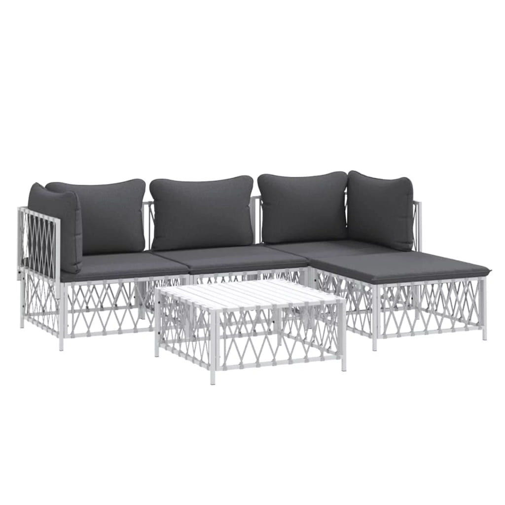 5 Piece Patio Set with Cushions White Steel Q792165