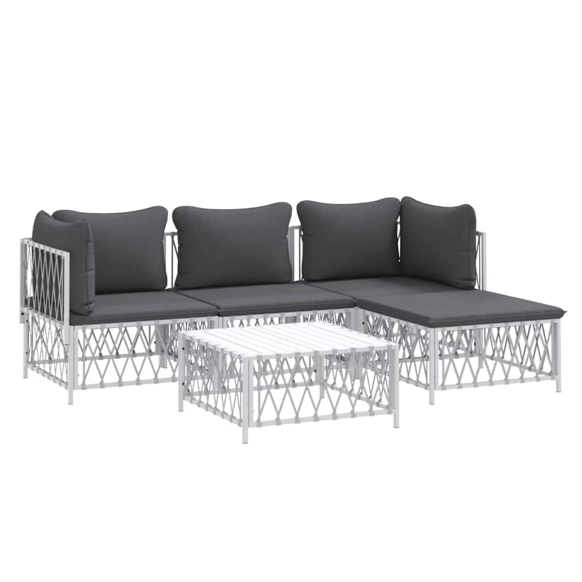 5 Piece Patio Set with Cushions White Steel Q792165