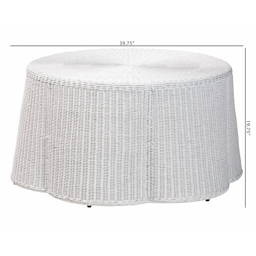 White Scalloped Rattan Coffee Table Z138846