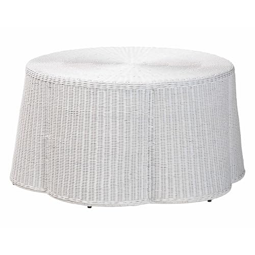White Scalloped Rattan Coffee Table Z138846