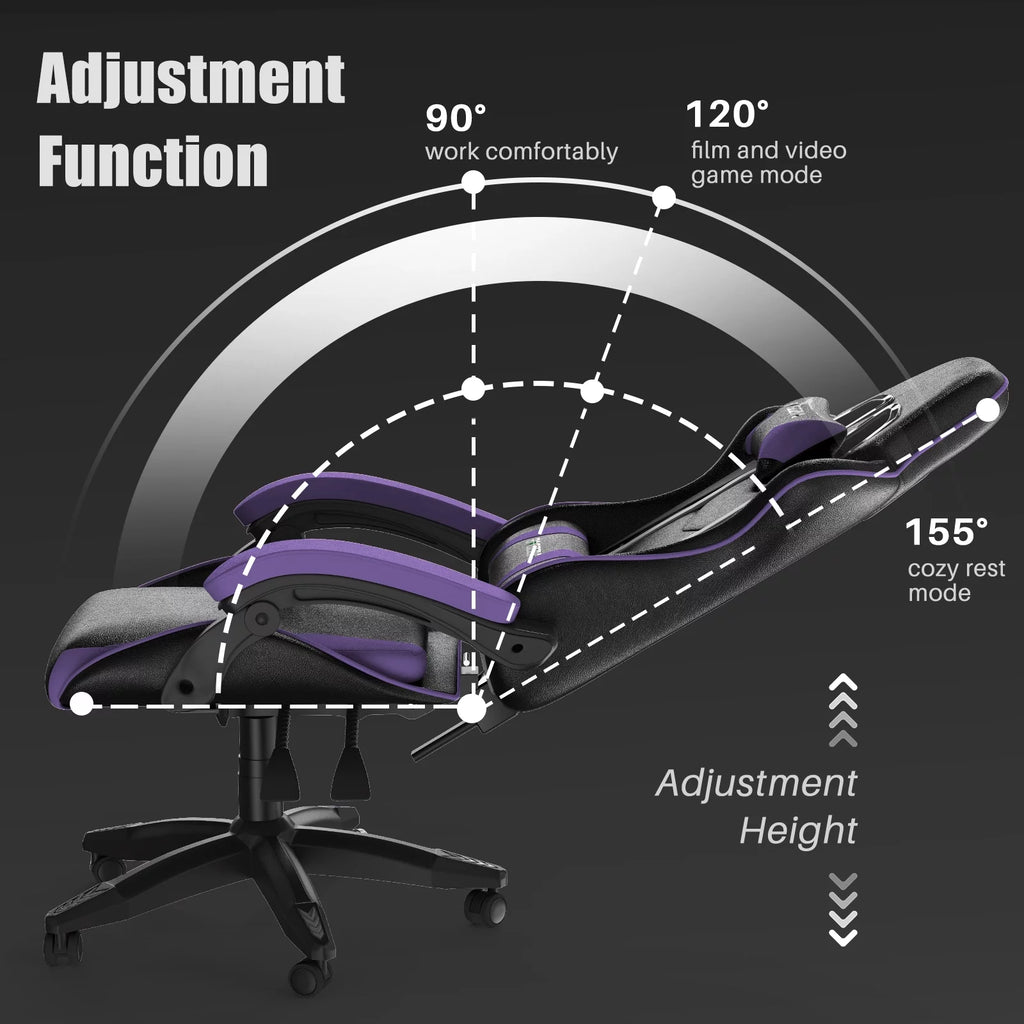 Purple Ergonomic Gaming Chair with Headrest & Lumbar Pillow L7330