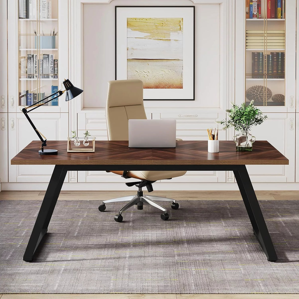 63" Brown Computer Desk with Thickened Frame X42791